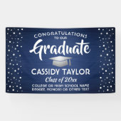Diploma-confetti geborsteld navyblauw wit zilver spandoek (Horizontaal)