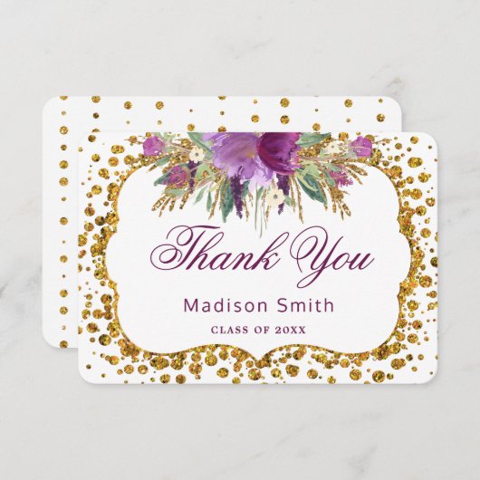 Diploma Dankjewel Bloemig Goud Glitters Confetti Kaart (Voorkant / Achterkant)
