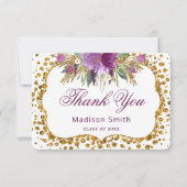 Diploma Dankjewel Bloemig Goud Glitters Confetti Kaart (Voorkant)