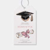 Diploma eindexamencadeau met roze strik en schets cadeaulabel (Voorkant)