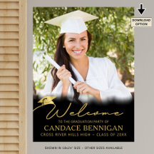 Diploma Feest Uitnodiging Zwarte Goud Script Foto