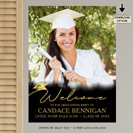 Diploma Feest Uitnodiging Zwarte Goud Script Foto Poster