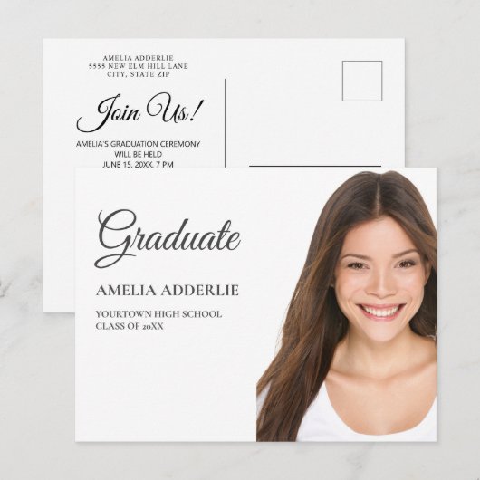 Diploma Foto Aankondiging Uitnodiging Wit (Voorkant / Achterkant)