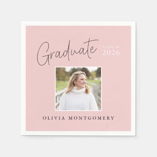 Diploma Foto Moderne Script Afstudeerfeest Servet (Voorkant)