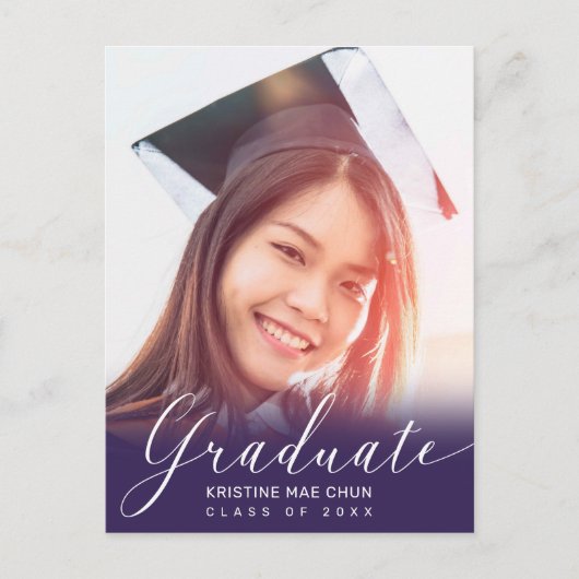 Diploma Foto Moderne Script Paarse Uitnodiging (Voorkant)