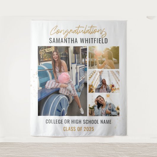 Diploma Fotocollage Moderne Afstudeerbackdrop Wandkleed (Voorkant)