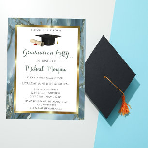 Diploma Gouden Frame Pet Marmer Afstudeerfeest Kaart