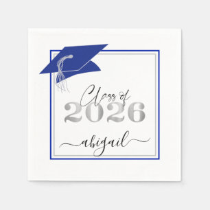 Diploma hoed 2026 Koningsblauw Zilver Schrift Servet