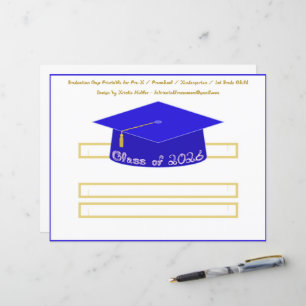 Diploma hoed Blauwe Feesthoed 2026 Witte Lettertyp