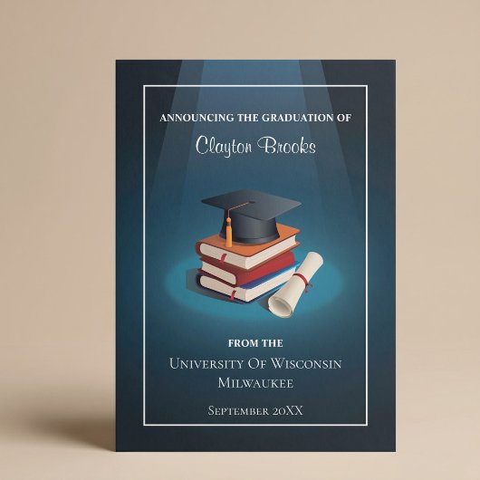 Diploma hoed en boeken Afstuderen Aankondiging