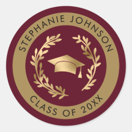 Diploma hoed en krans donkerrood goud klas van 20X Ronde Sticker