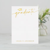 Diploma hoed moderne script lege afgestudeerde folie uitnodiging (Staand Voorkant)
