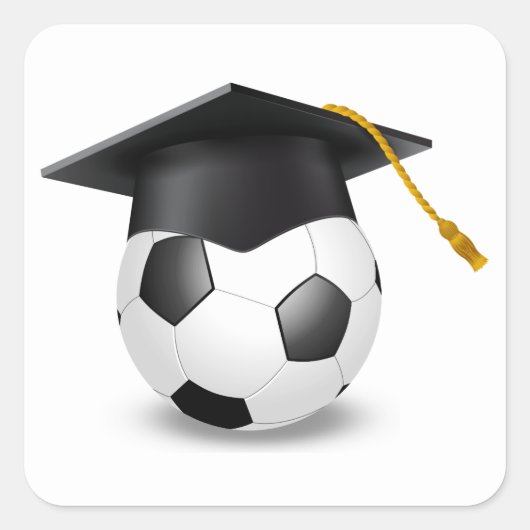Diploma hoed op een voetbal vierkante sticker (Voorkant)