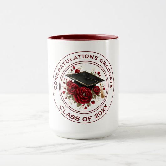 Diploma hoed & Rode Rozen Klas van 20XX Mok (Midden)