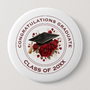 Diploma hoed & Rode Rozen Klas van 20XX Ronde Button 4,0 Cm