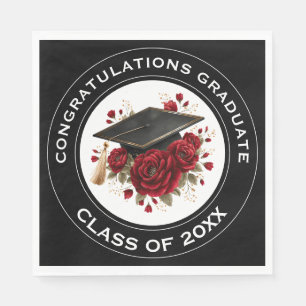 Diploma hoed & Rode Rozen Klas van 20XX Servet
