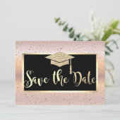 Diploma hoed,Roze Gouden Afstudeerdatum Save The Date (Staand voorkant)