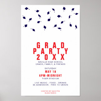 Diploma Hoed Werp Rood & Blauw Afstudeerfeest Poster