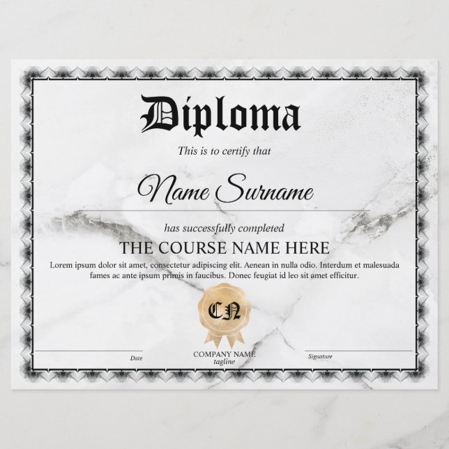Diploma licentiecursus voor deelname (Voorkant)