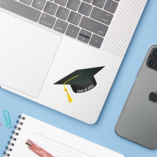 Diploma- of baretkwast Afstuderen Sticker (Laptop met iPhone)