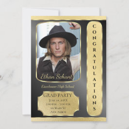 Diploma Party Uitnodiging Goud & Zwart