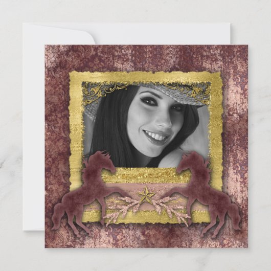 Diploma Rose Goud Vintage Paard Westers Uitnodigin Kaart (Voorkant)