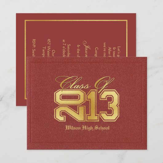 Diploma Thleed Red & Gold Class of 2013 Afstuderen Kaart (Voorkant / Achterkant)