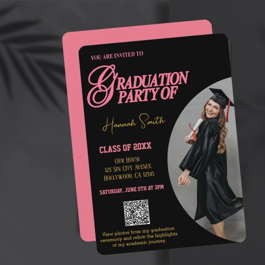 Diploma Uitnodiging, Aangepaste Foto, QR Code, Roz Feestdagenkaart