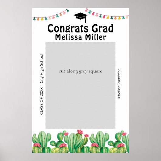 Diploma Uitnodiging Cactus Fiesta Fotobooth Frame Poster (Voorkant)