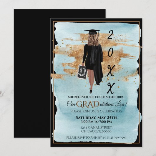 Diploma-uitnodiging Lichte huid vrouwelijk Kaart (Voorkant / Achterkant)