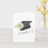 Diploma-uitnodiging met bloem en afstudeerhoed kaart (Gele Bloem)