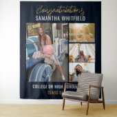 Diploma-uitreiking 2025 Foto Collage Navy Blauwe F Wandkleed (In situ)