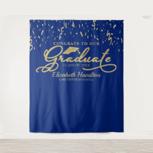 Diploma-uitreiking achtergrond Navy and Gold Klas  Wandkleed