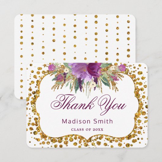 Diploma-uitreiking Dank Je Wel Bloem Goud Glitters Kaart (Voorkant / Achterkant)