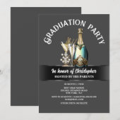 Diploma-uitreiking feest bruisende wijn fles glas kaart (Voorkant / Achterkant)