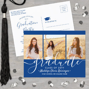 Diploma-uitreiking Feest Modern Royal Blauw & Wit  Uitnodiging Briefkaart