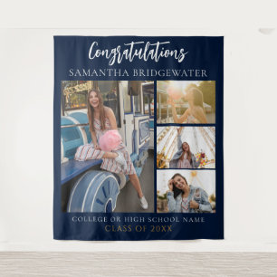 Diploma-uitreiking Foto Collage Navyblauw 2026 Ach Wandkleed