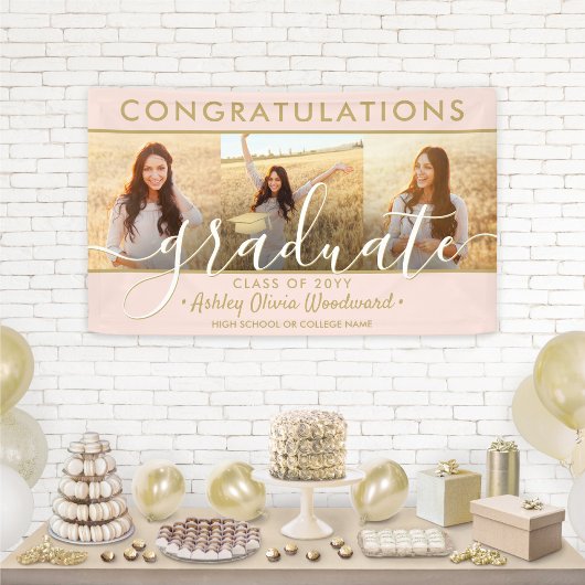 Diploma-uitreiking Gefeliciteerd 3 Foto Collage Ro Spandoek