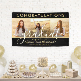 Diploma-uitreiking Gefeliciteerd 3 Foto Collage Zw Spandoek