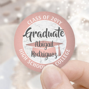 Diploma-uitreiking Marmer en Roze Goud Moderne Tre Ronde Sticker