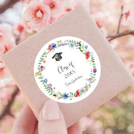 Diploma-uitreiking met wilde bloemen ronde sticker