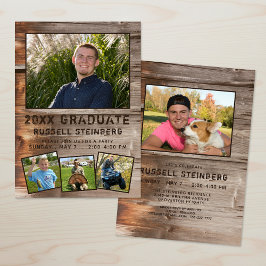 Diploma-uitreiking Rustic Houten 5 Foto Uitnodigin Kaart