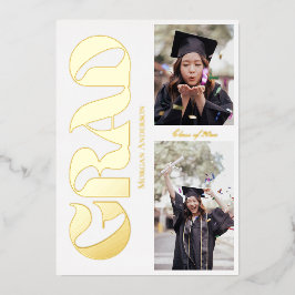 Diploma-uitreikingsfeest 2 Foto Zwart en Gouden Ty Folie Uitnodiging