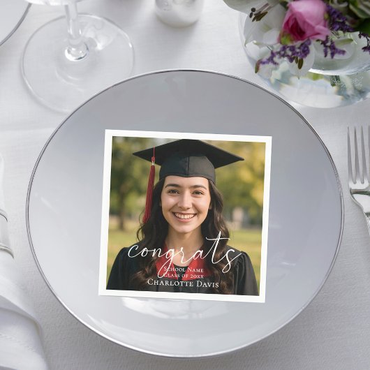 Diploma-uitreikingsfeest foto script gefeliciteerd servet