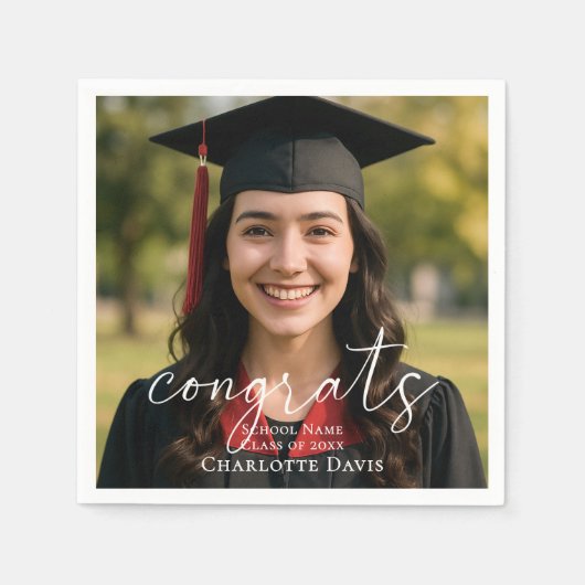 Diploma-uitreikingsfeest foto script gefeliciteerd servet (Voorkant)