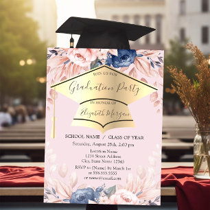 Diplomamuts, Bloemen Licht Roze Afstuderen Kaart