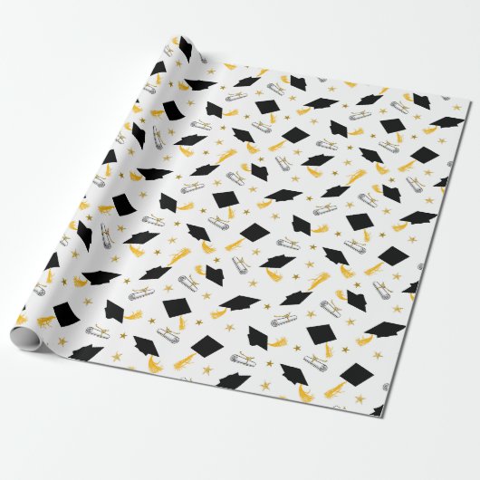 Diploma's en afstudeerhoeden cadeaupapier (Uitgerold)