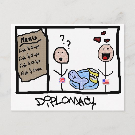 Diplomatie: Vis en chips Briefkaart (Voorkant)