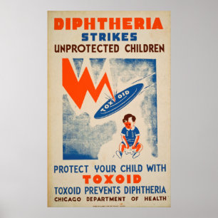 Diptheria slaat onbeschermde kinderen  aan poster