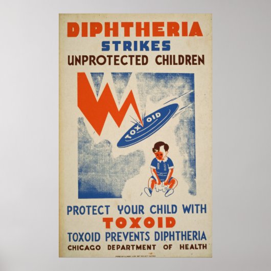 Diptheria slaat onbeschermde kinderen  aan poster (Voorkant)